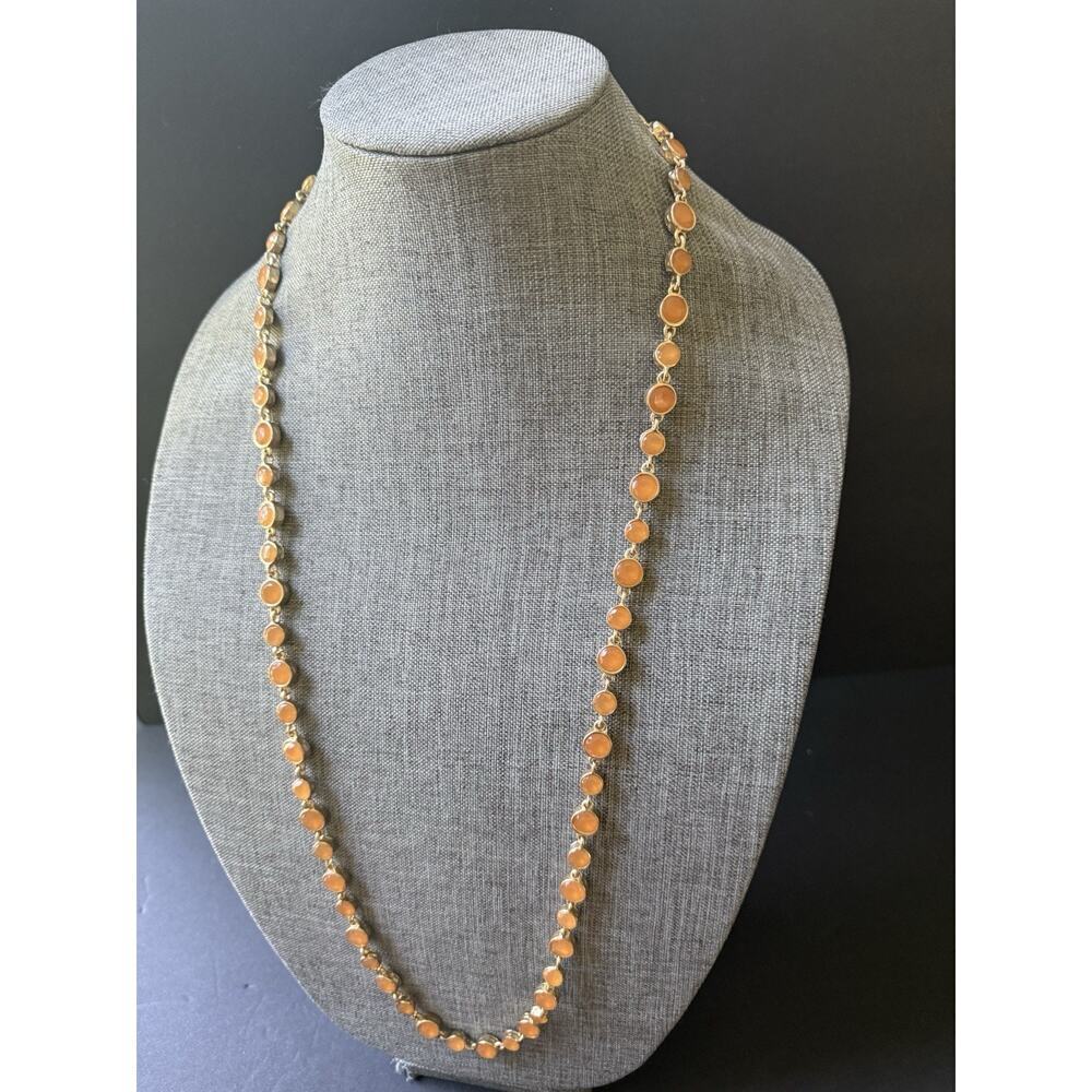 Chicos Glass Gold Tone Bead Necklace Layered Statement Career Workwear Long 34”